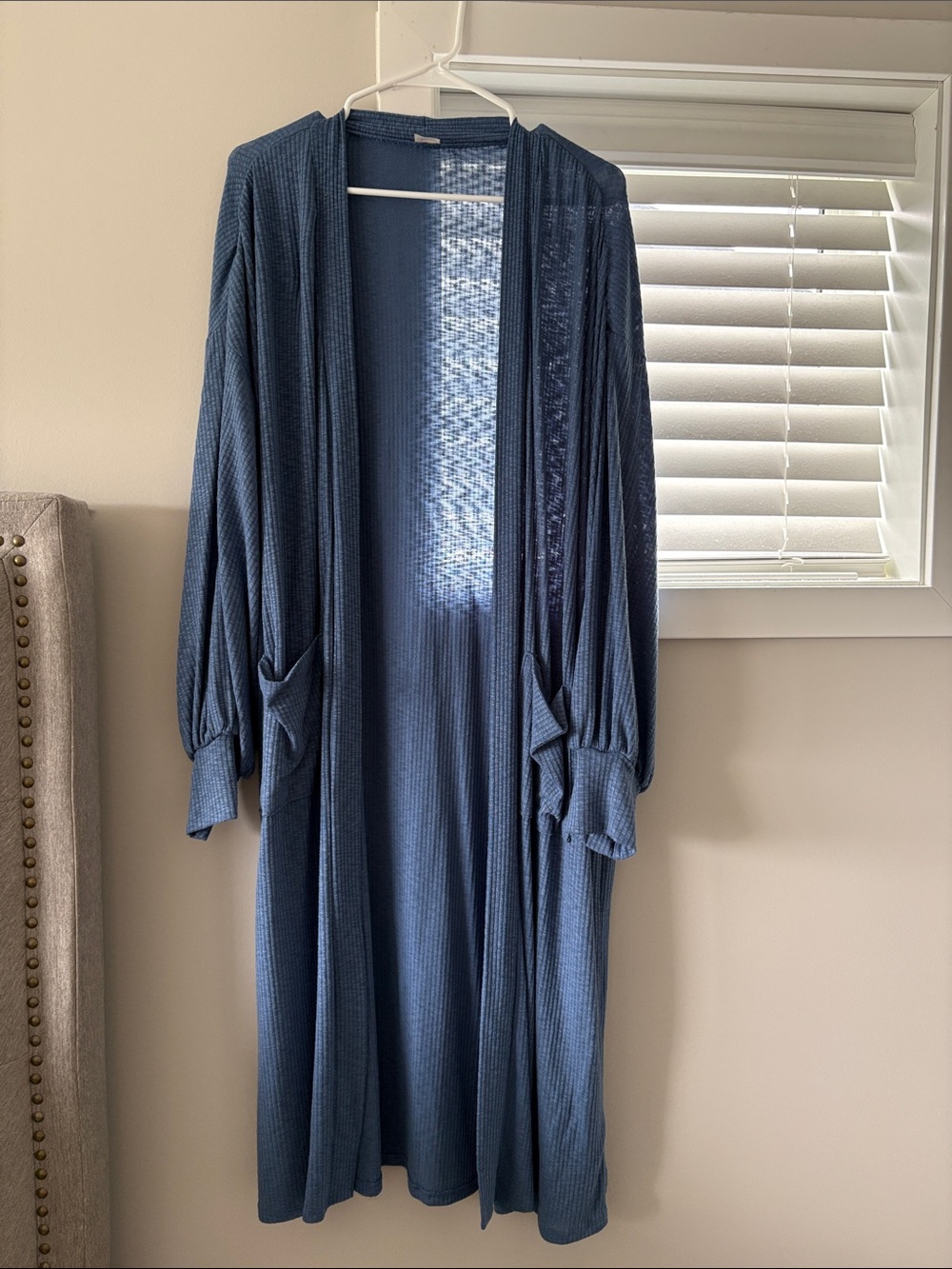Women’s Long Open-Front Blue Cardigan